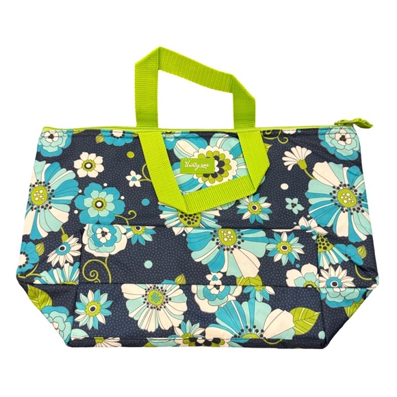 Thirty-One Floral Celebration Thermal Tote - Blue and Green - Picture 1 of 5